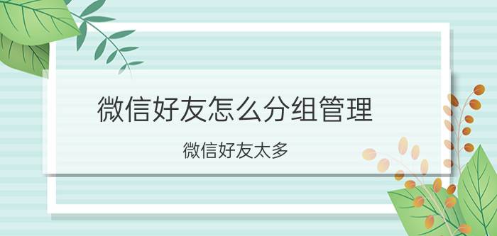 微信好友怎么分组管理 微信好友太多，怎么管理？